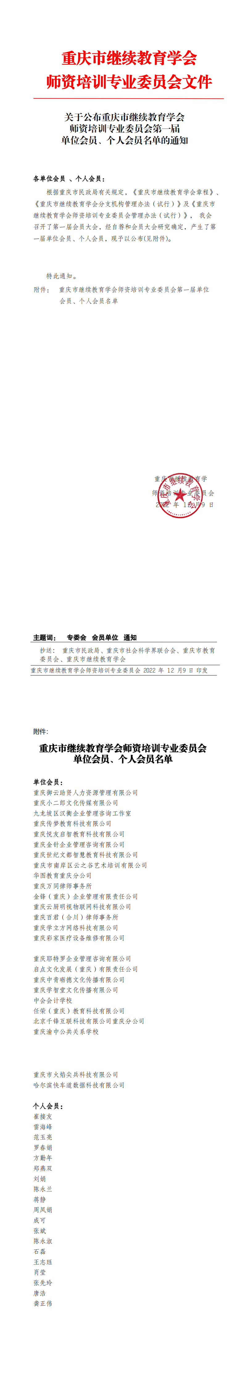 關(guān)于公布專委會第一屆單位會員、個人會員的通知