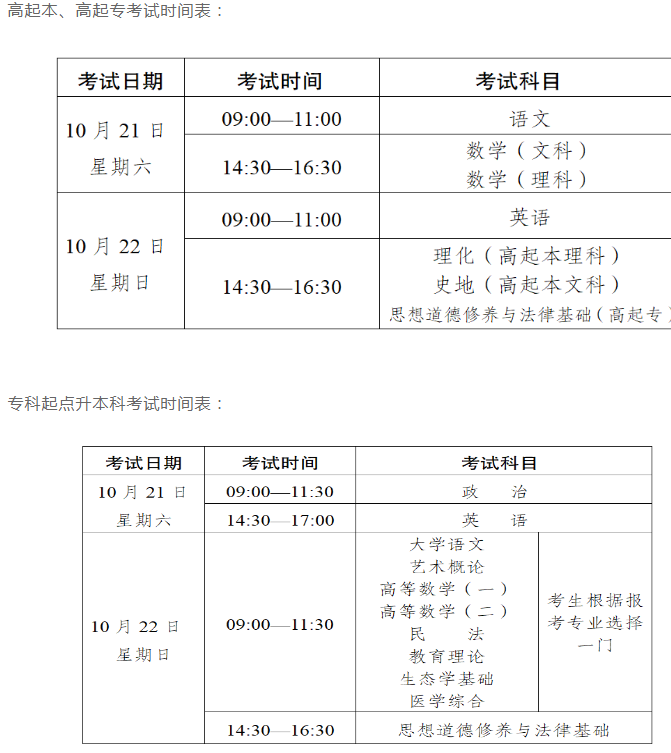 昆明成人高考考試時(shí)間？