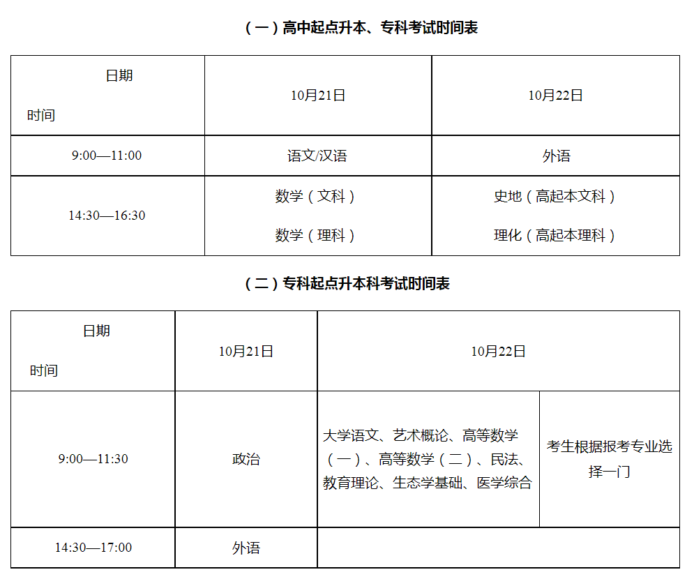 成人高考什么時候考試時間？