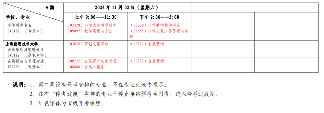 2024年10月上海市自學(xué)考試考試安排(二) 2024年10月上海市自學(xué)考試考試安排(二)