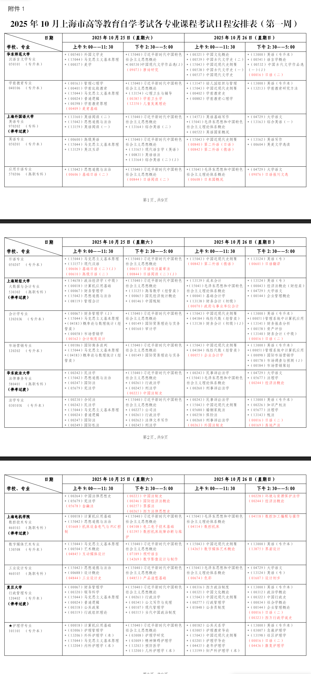 2025年10月上海市自學考試考試安排 2025年10月上海市自學考試考試安排